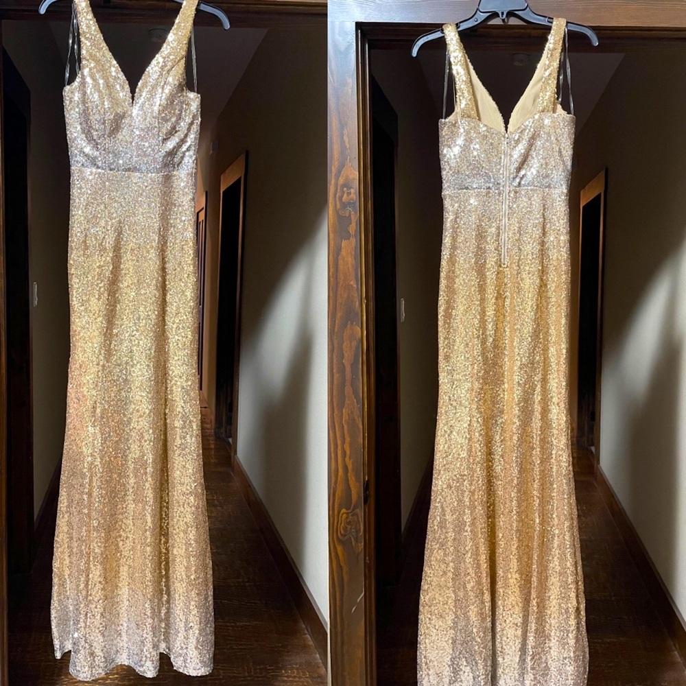 Crystal Doll gold and silver ombré sequin v-neck prom dress size 3